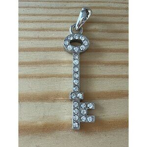Silver Key Pendant With Clear Rhinestones